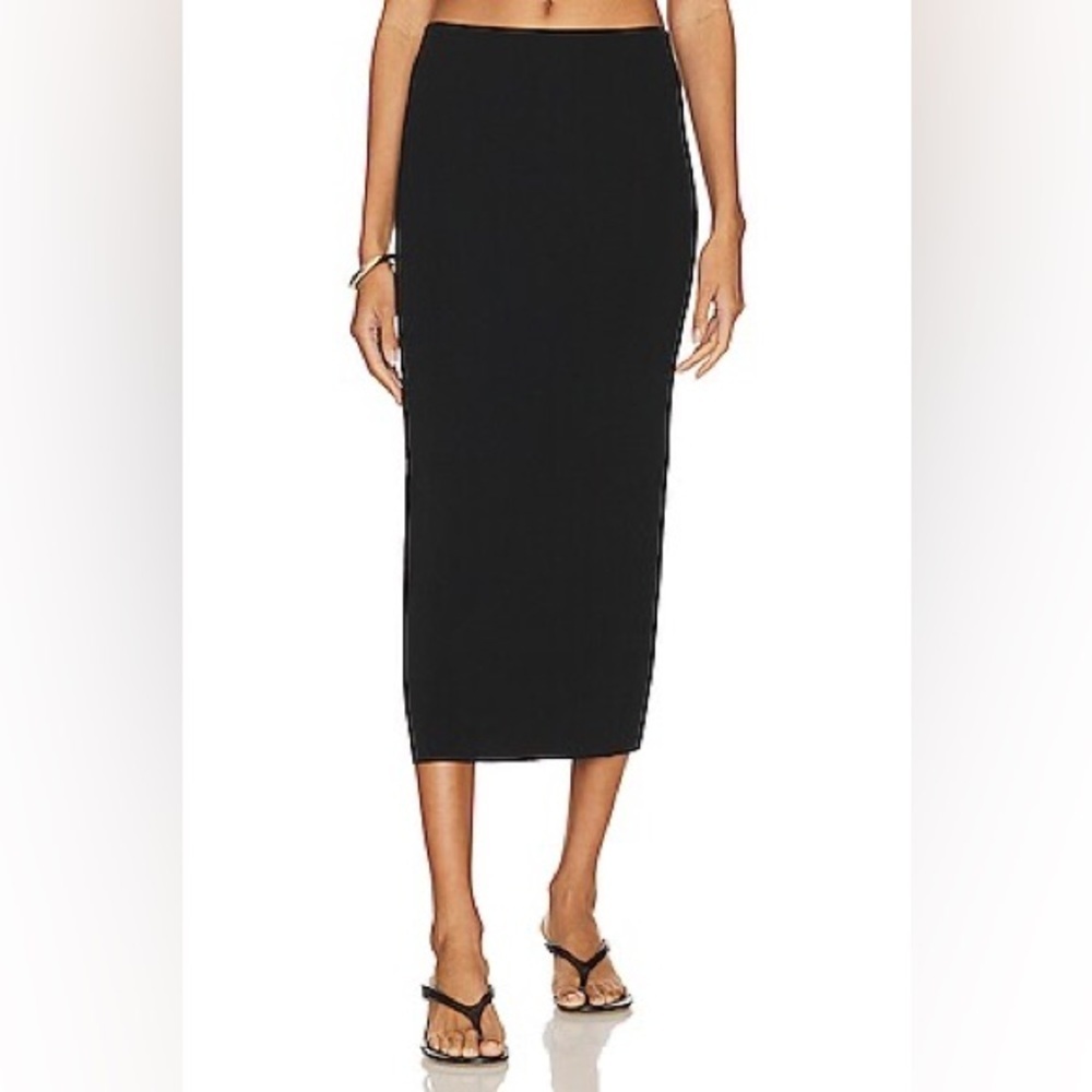 WeWoreWhat Black Ribbed Midi Skirt | Small